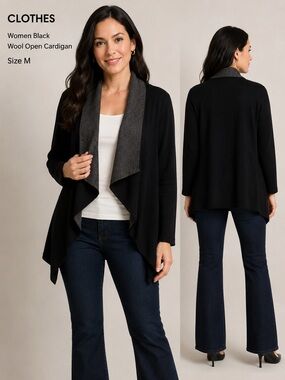CLOTHES women black wool Cottagecore open cardigan/size M